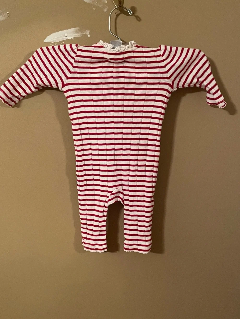 Ralph Lauren Red and White Striped Ribbed Baby One-Piece